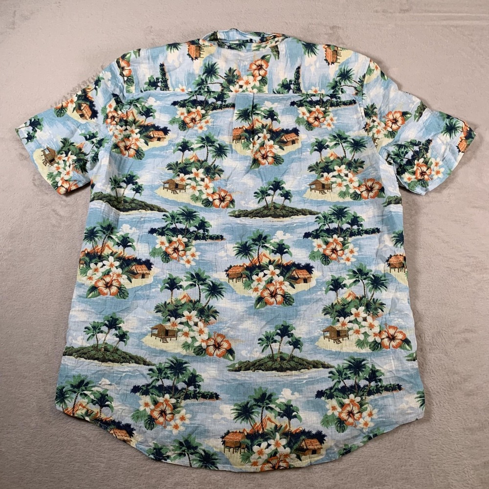 Chaps Shirt Mens Large Blue Floral Hawaiian Seacoast Wash Linen Rayon Button‎ Up - Picture 8 of 9